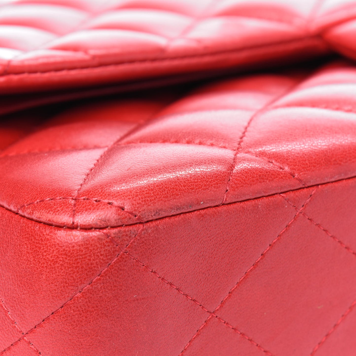 Lambskin Quilted Jumbo Double Flap Red