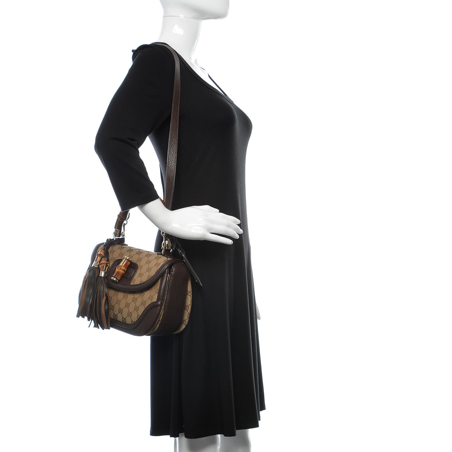 Gucci Monogram Medium New Bamboo Top Handle Bag Dark Brown 2 of 12