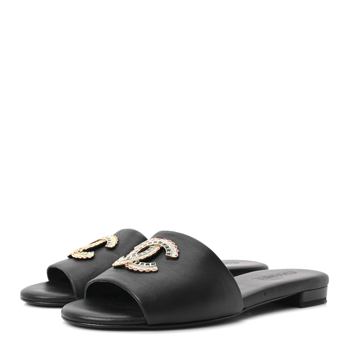 Chanel Lambskin Enamel CC Mules 39.5 Black 4 of 9
