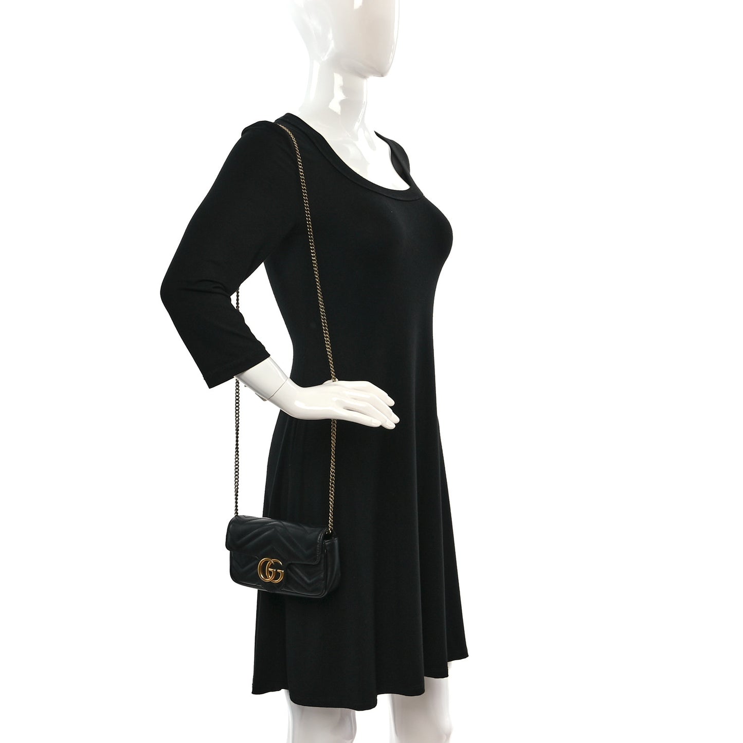 Calfskin Matelasse Super Mini GG Marmont Shoulder Bag Black