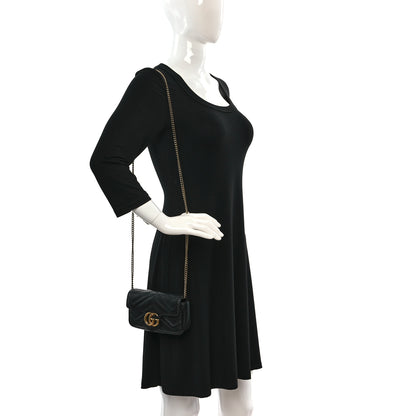 Gucci Calfskin Matelasse Super Mini GG Marmont Shoulder Bag Black 2 of 8