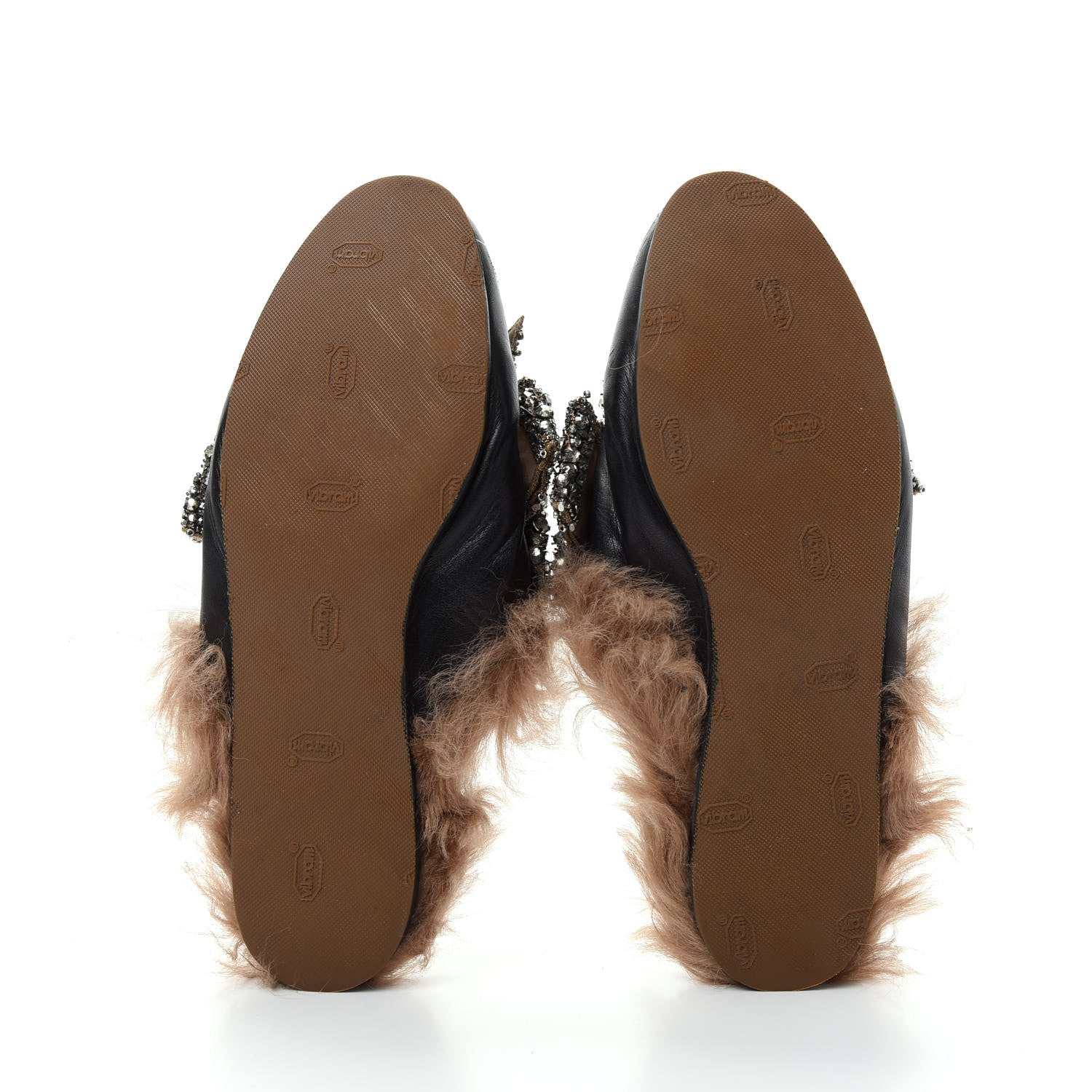 Gucci Malaga Kid Fur Crystal Bow Embroidered Womens Princetown Slippers 36 Black 6 of 10