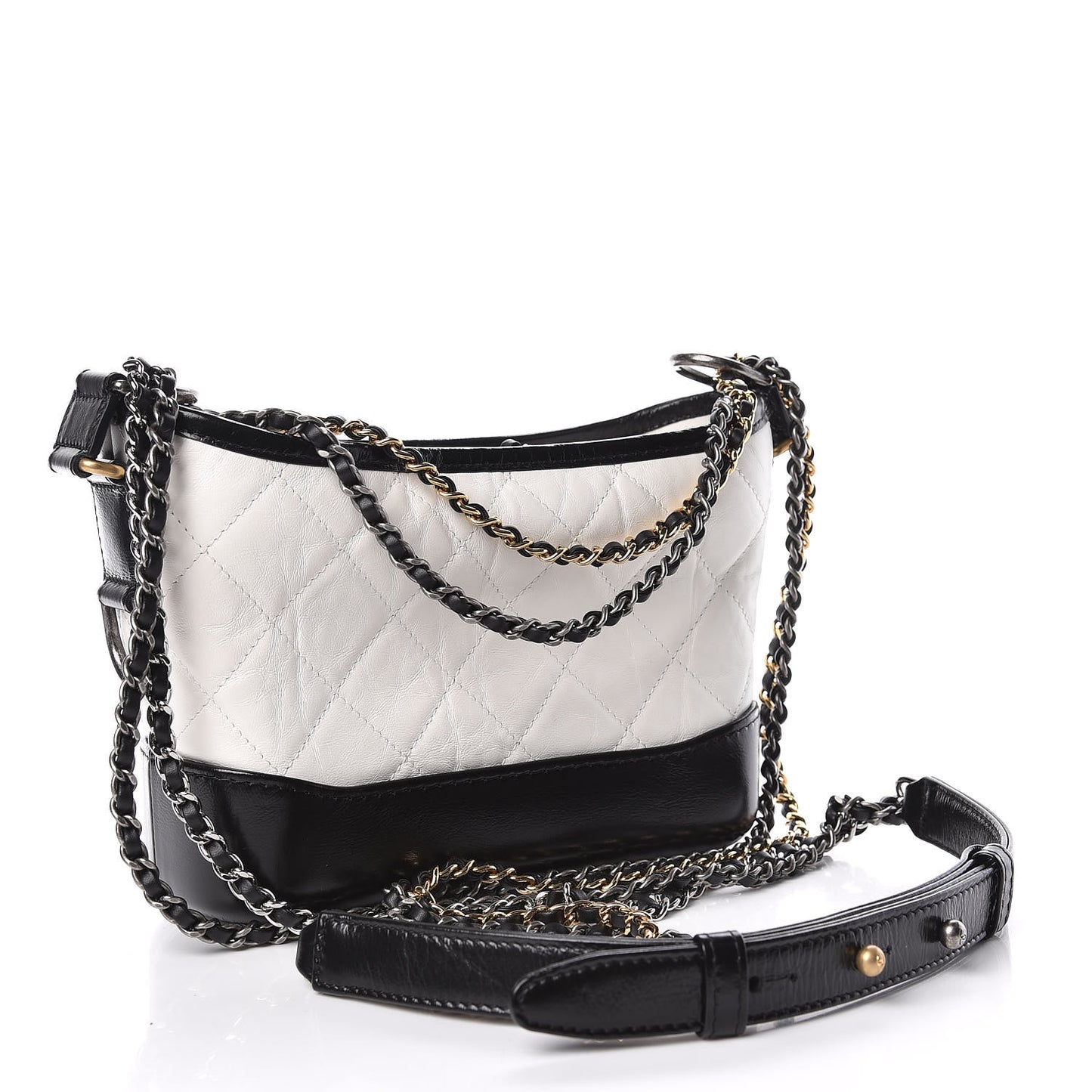 Aged Calfskin Quilted Small Gabrielle Hobo Black White