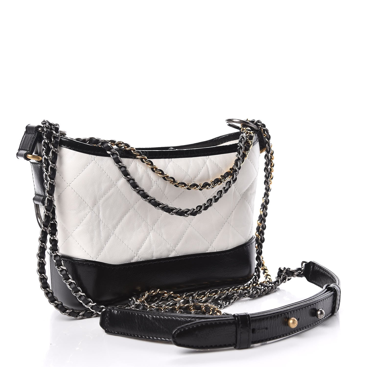 Chanel Aged Calfskin Quilted Small Gabrielle Hobo Black White 3 of 9