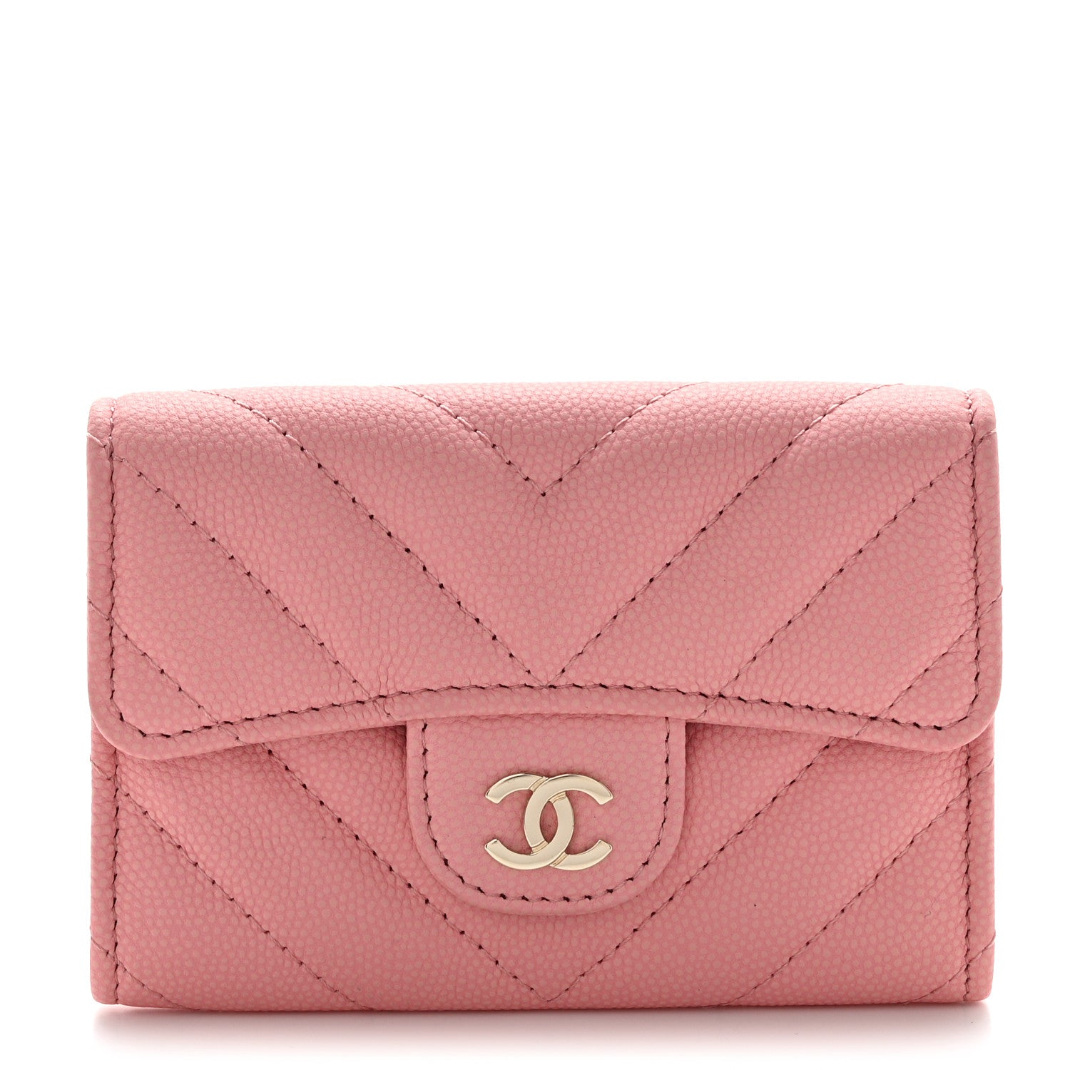 Chanel Caviar Chevron Quilted Flap Card Holder Pink 1 of 10