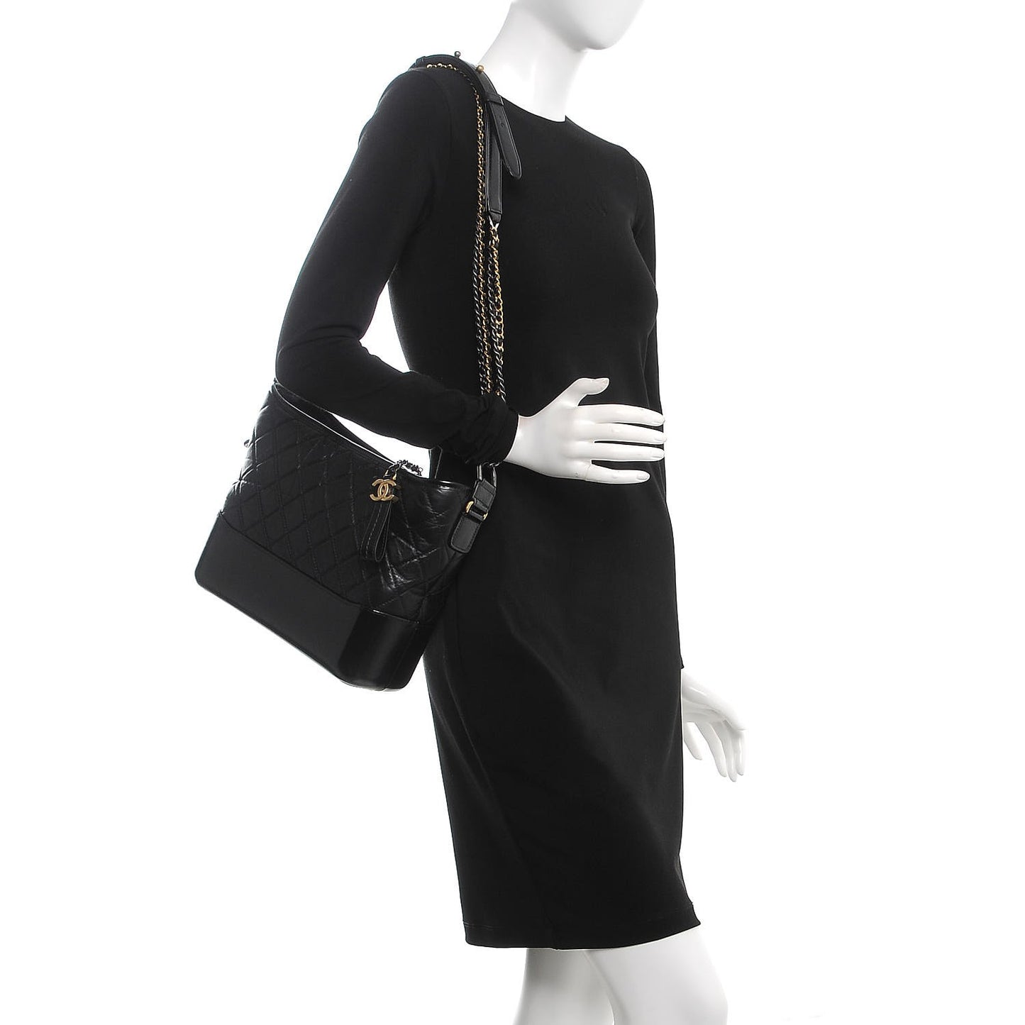 Aged Calfskin Quilted Medium Gabrielle Hobo Black