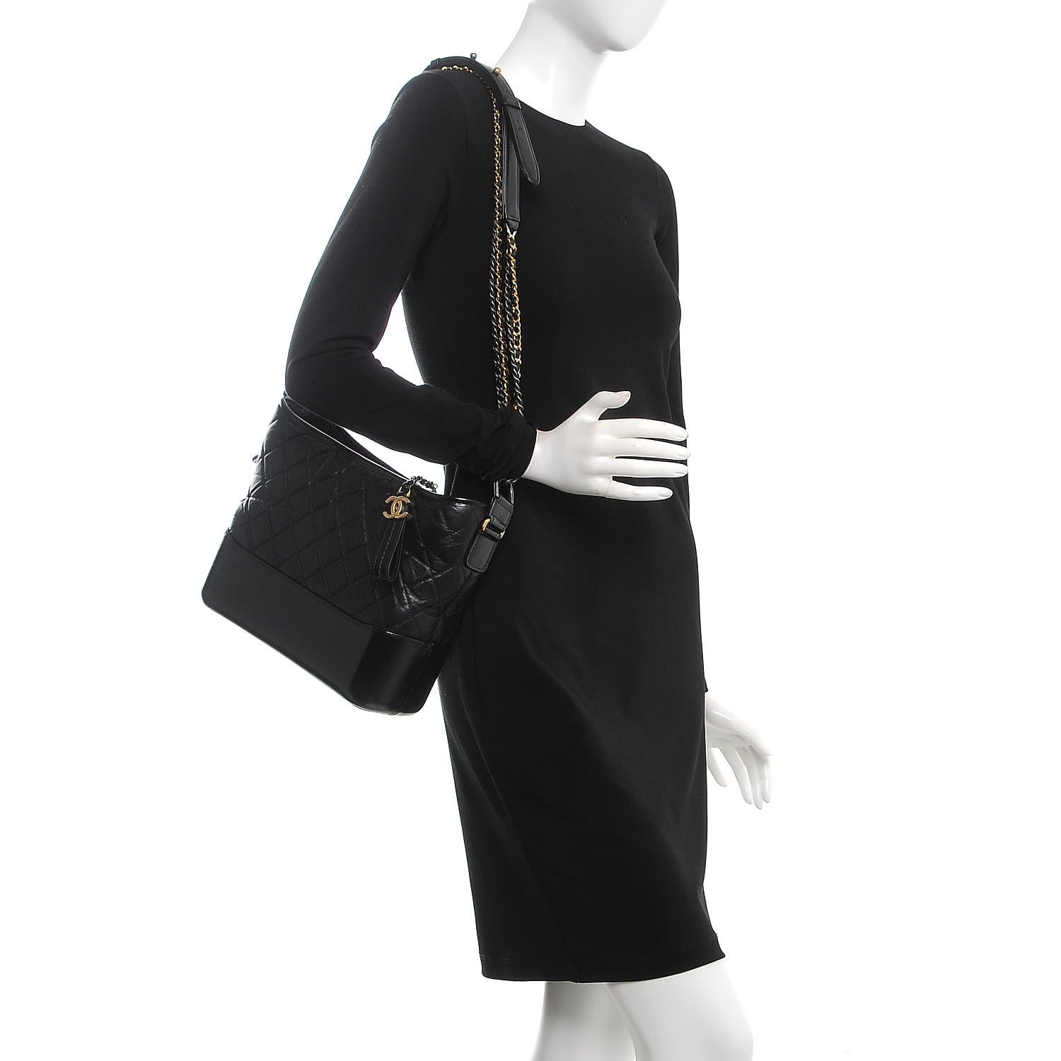 Chanel Aged Calfskin Quilted Medium Gabrielle Hobo Black 3 of 8