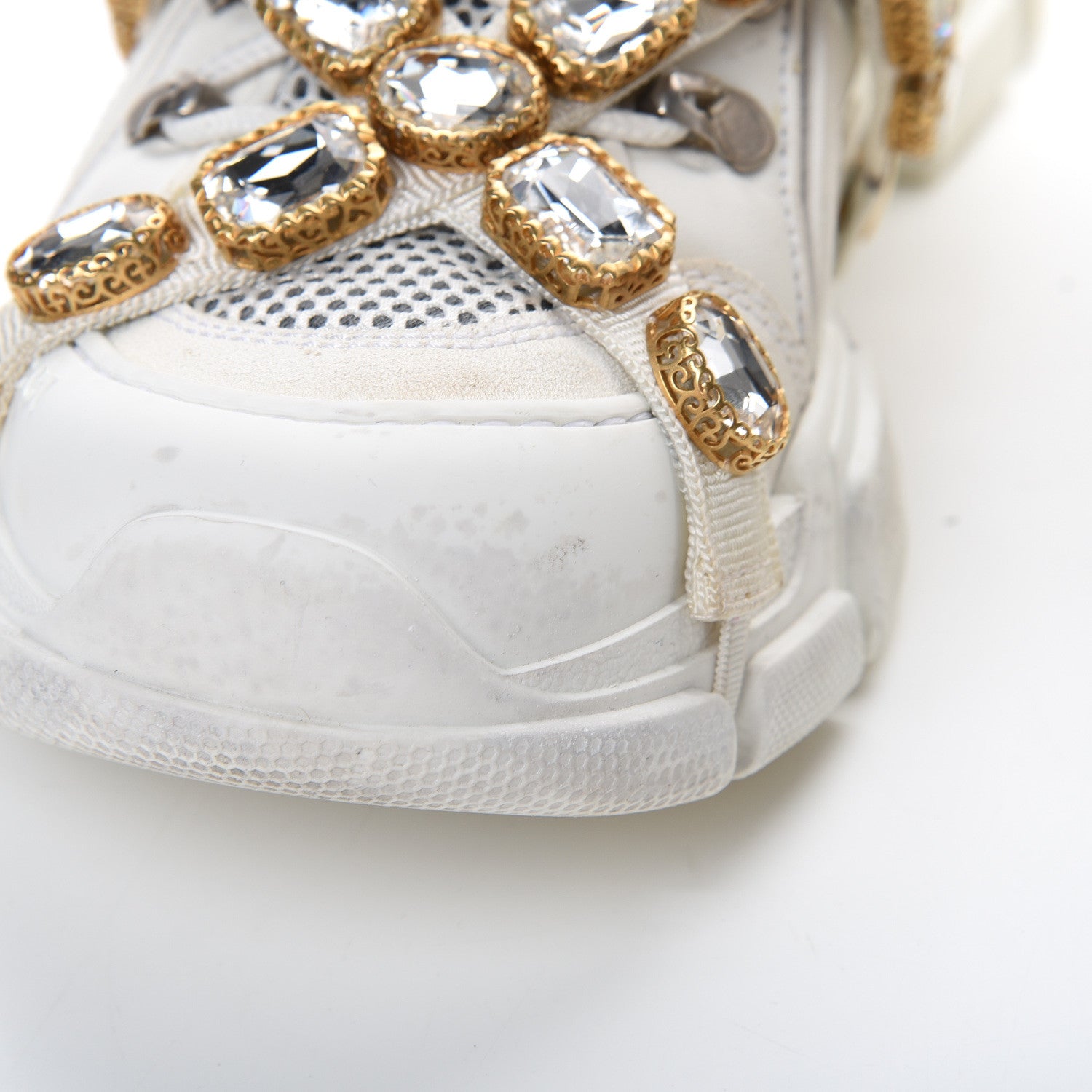 Gucci X SEGA Mesh Calfskin Suede Removable Crystals Womens Flashtrek Sneakers 38.5 Great White 8 of 11