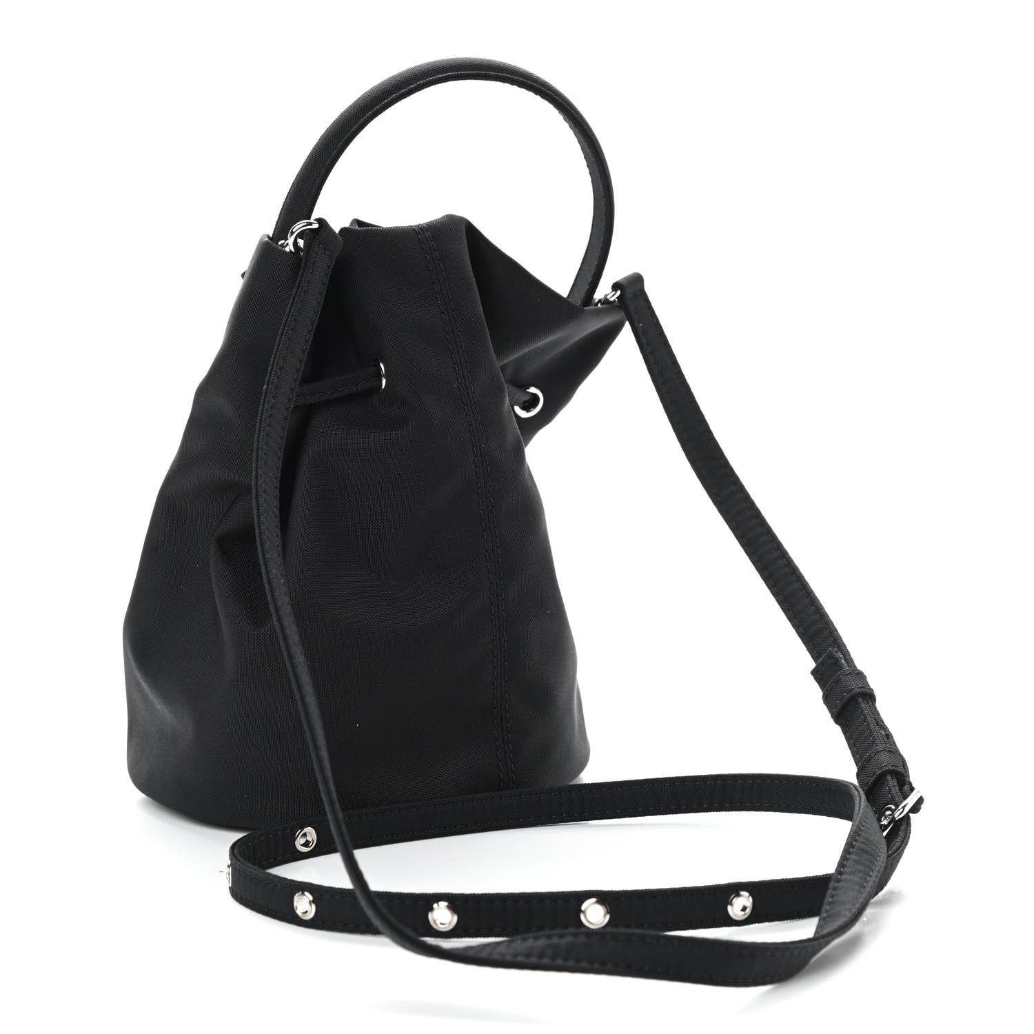 Balenciaga Recycled Sport Nylon Logo Embroidered Wheel Drawstring Bucket Bag Black Pink 3 of 9