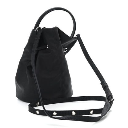 Balenciaga Recycled Sport Nylon Logo Embroidered Wheel Drawstring Bucket Bag Black Pink 3 of 9