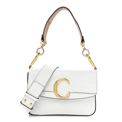 Chloe Calfskin Crocodile Embossed Small C Double Carry Brilliant White 1 of 11