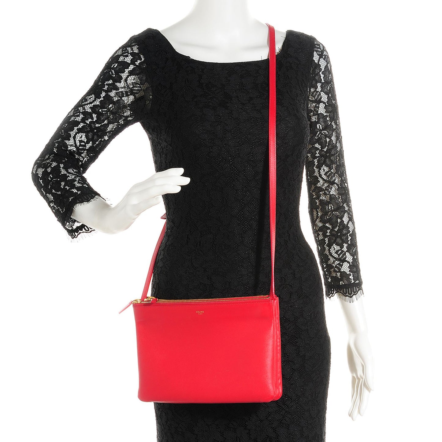 Lambskin Large Trio Crossbody Bag Vermillion