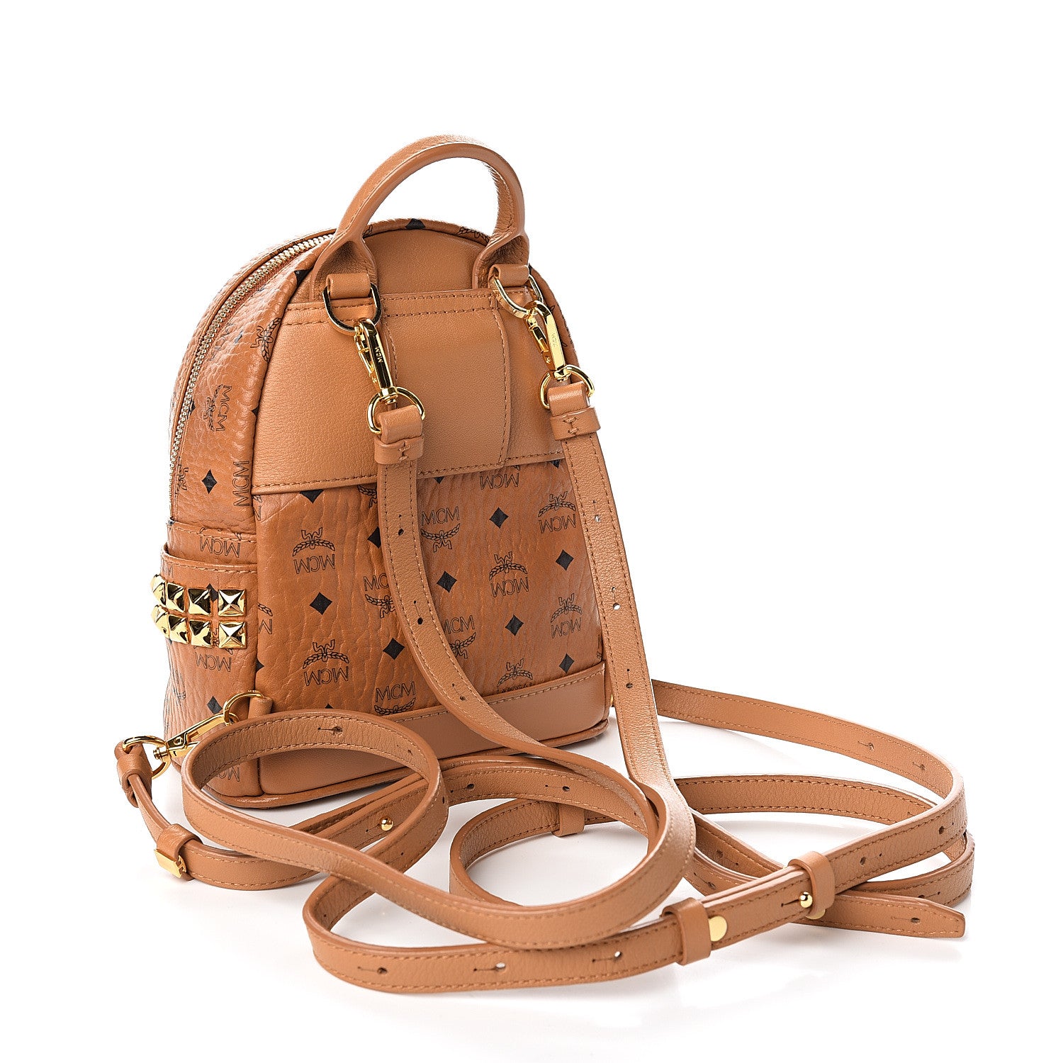 MCM Visetos Side Stud X-Mini Stark Bebe Boo Backpack Cognac 2 of 8