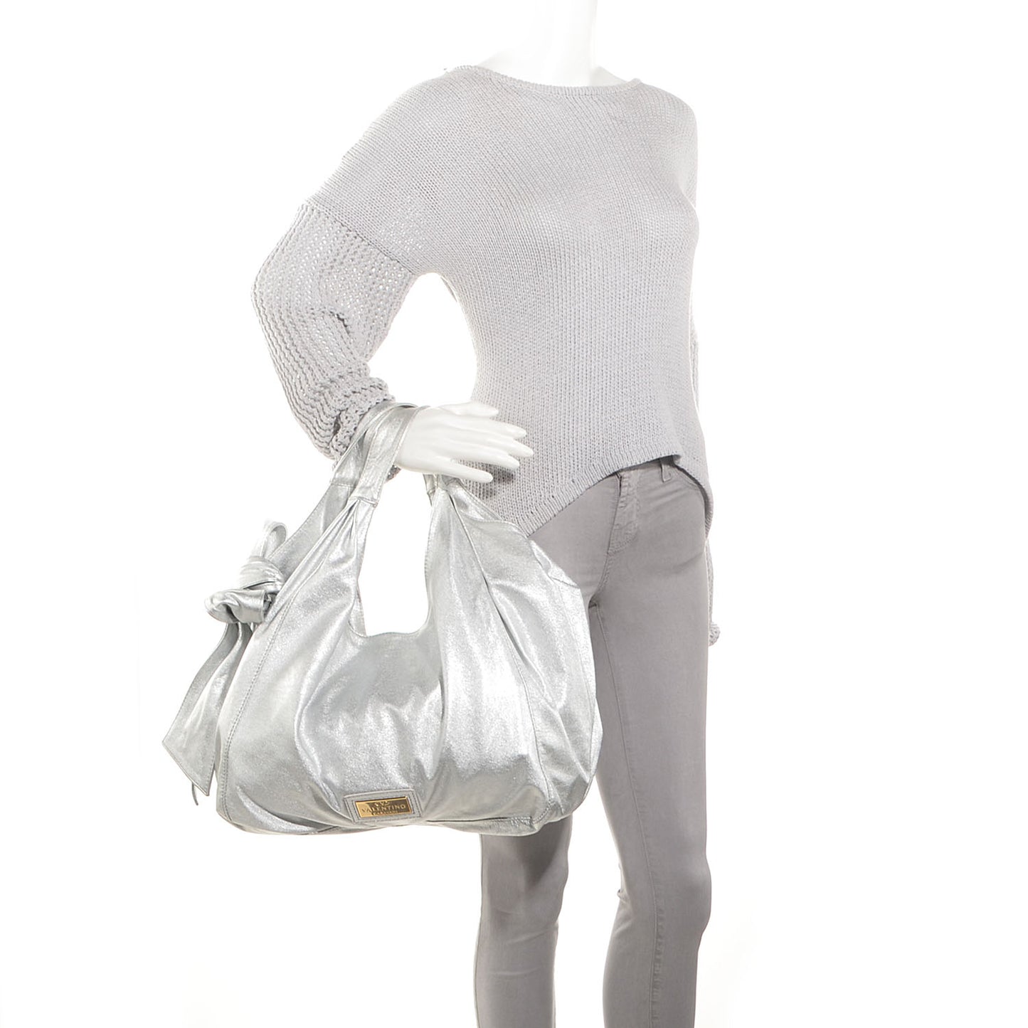 Metallic Nappa Large Nuage Bow Hobo Silver