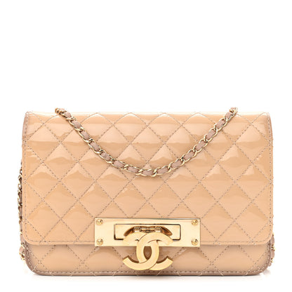 Chanel Patent Quilted Golden Class Wallet on Chain WOC Light Beige 1 of 14