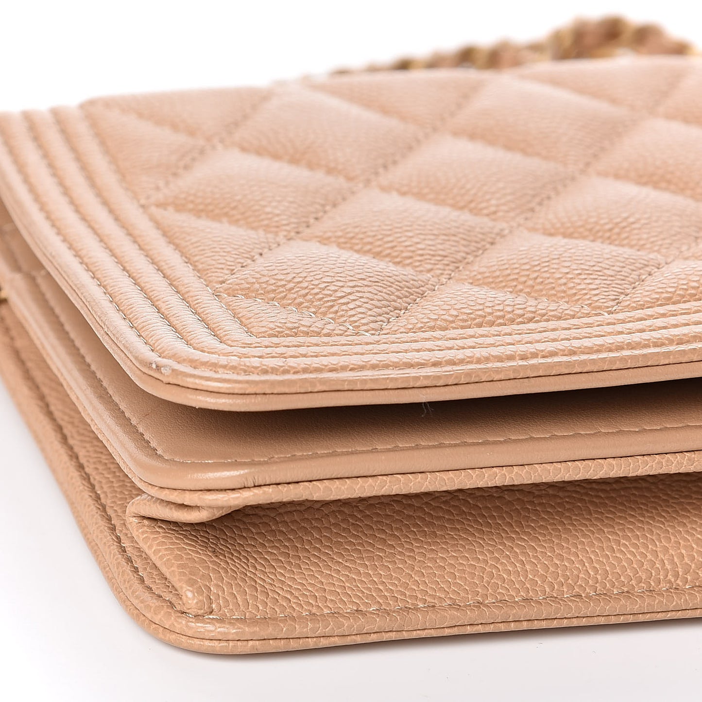 Caviar Quilted Boy Wallet On Chain WOC Beige