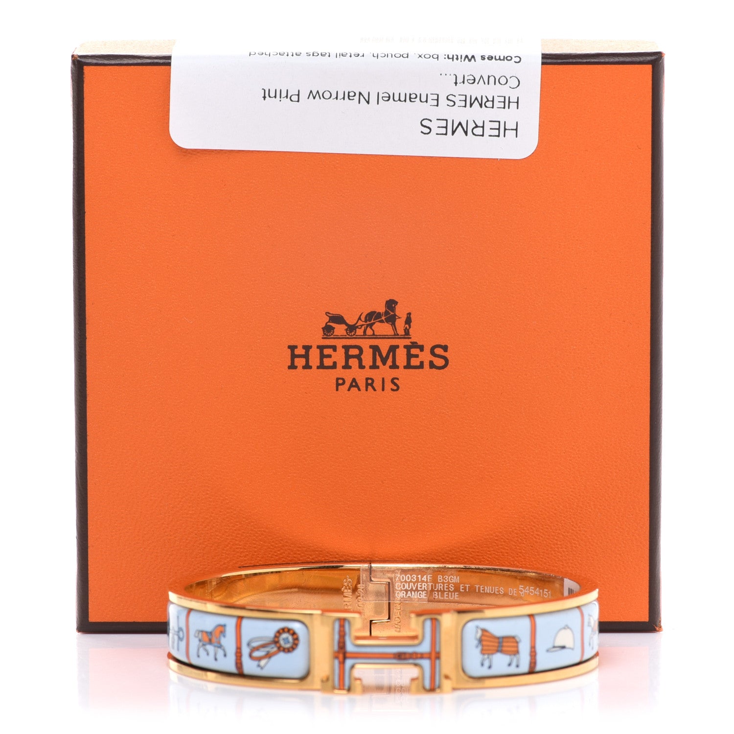 Hermes Enamel Printed Narrow Couvertures et Tenues de Jour GM Orange Blue 6 of 6