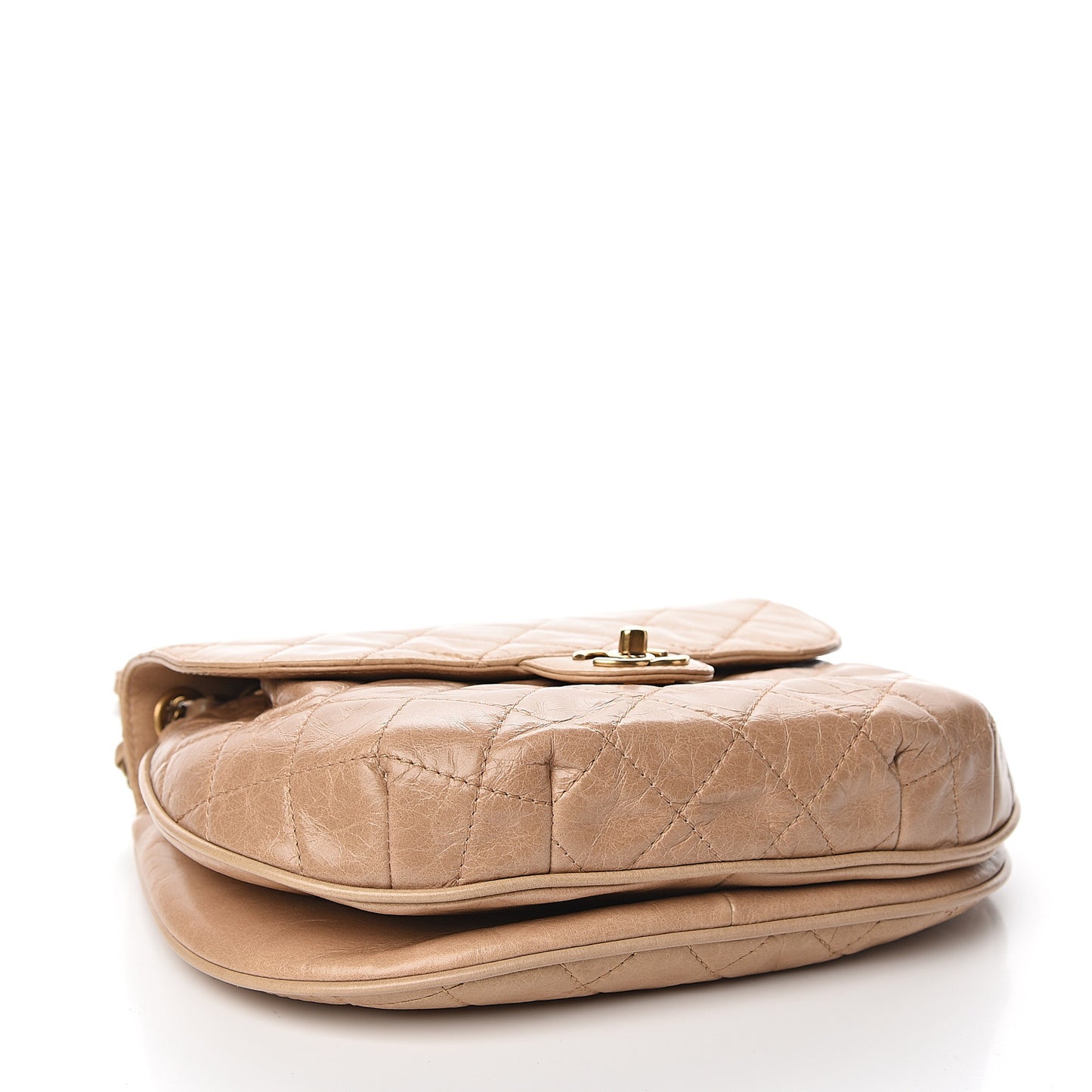 Glazed Calfskin Quilted Medium Bubble CC Flap Beige