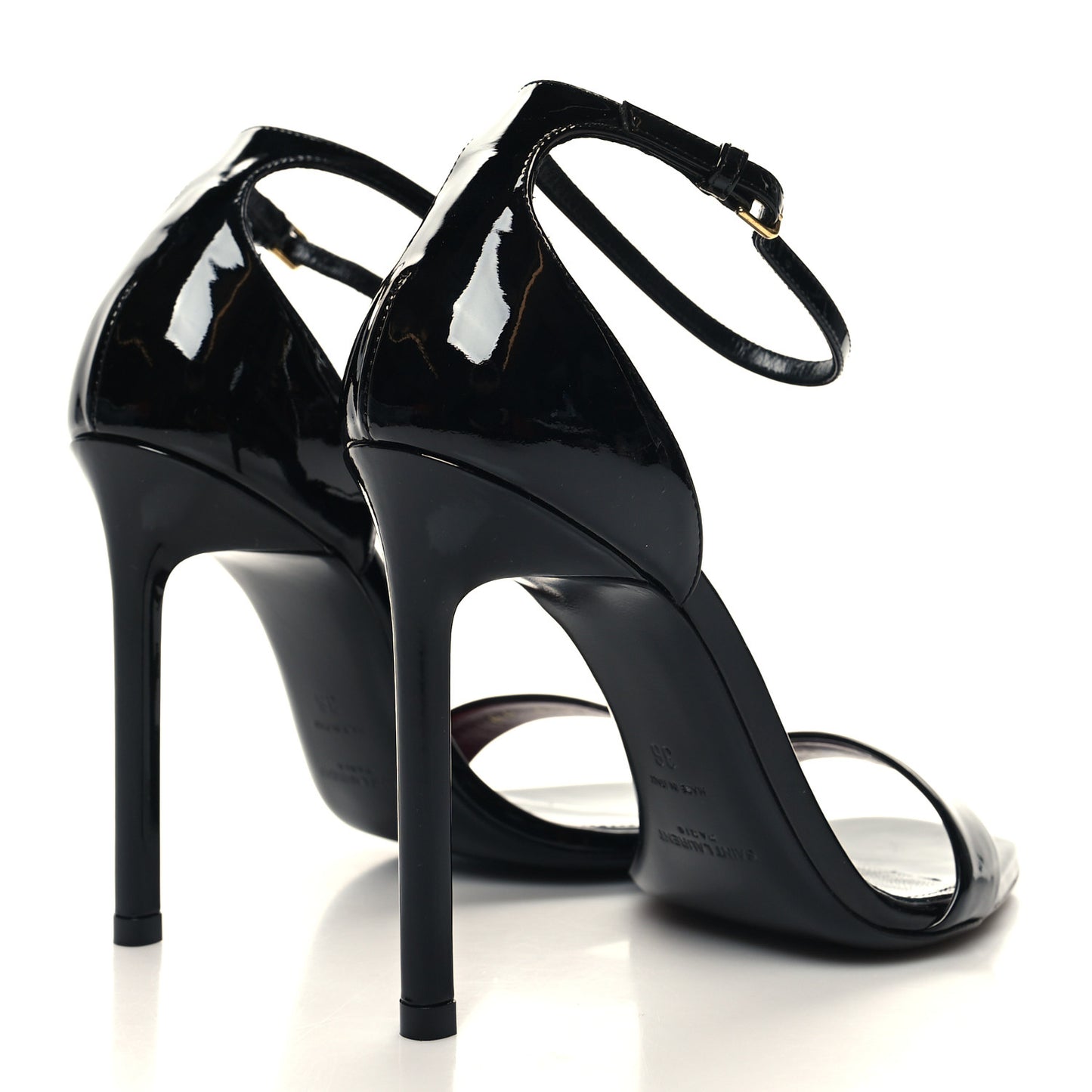 Patent Calfskin Amber 105 Ankle Strap Sandals 36 Black