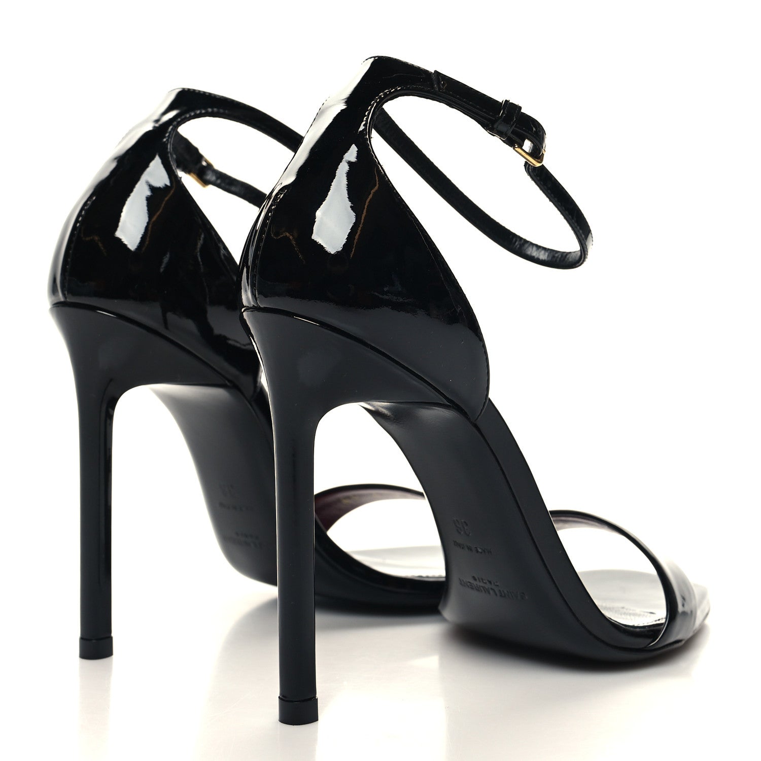 Saint Laurent Patent Calfskin Amber 105 Ankle Strap Sandals 36 Black 4 of 8