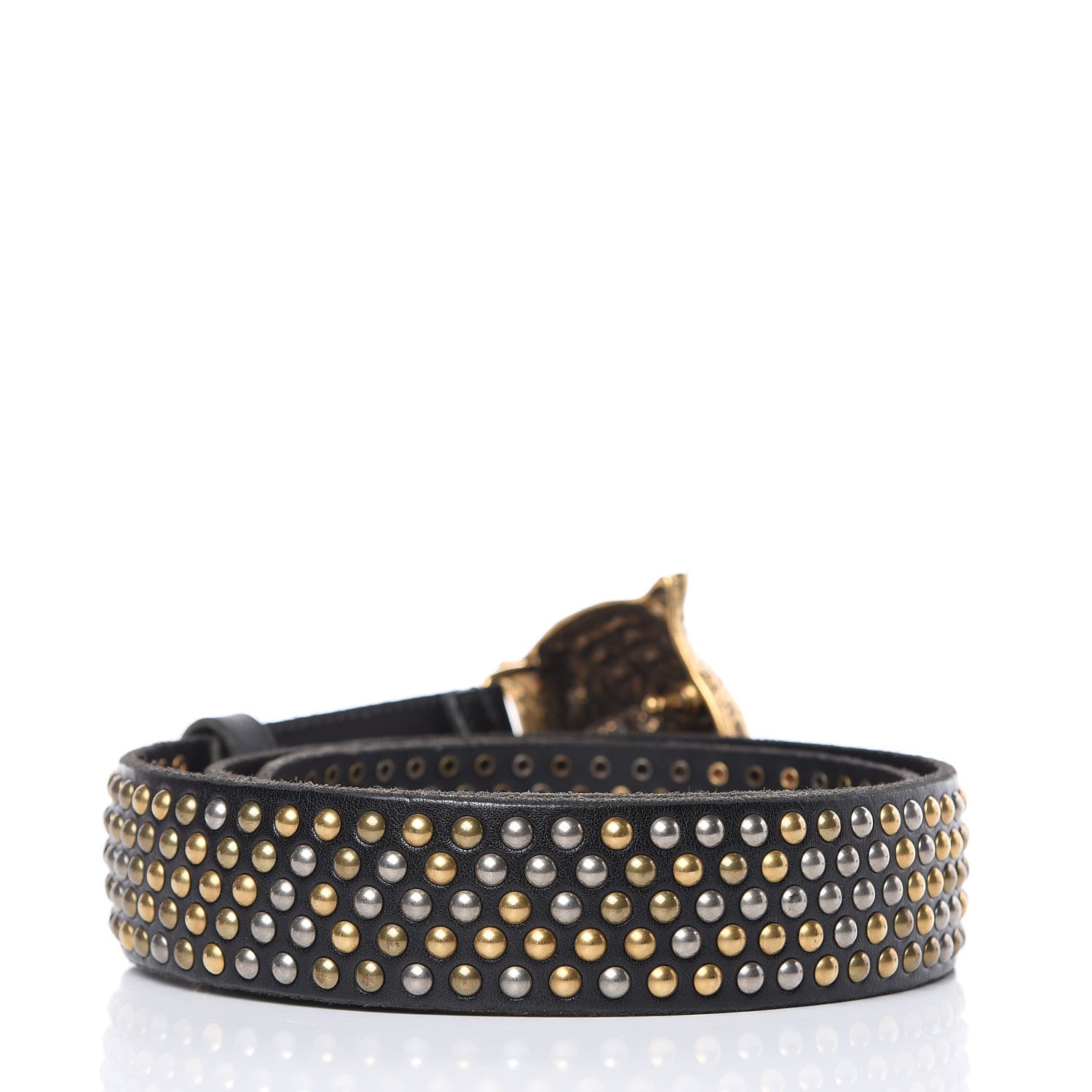 Gucci Calfskin Studded Feline Belt 85 34 Black 3 of 6