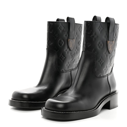 Louis Vuitton Calfskin Monogram Downtown Ankle Boots 36 Black 3 of 9