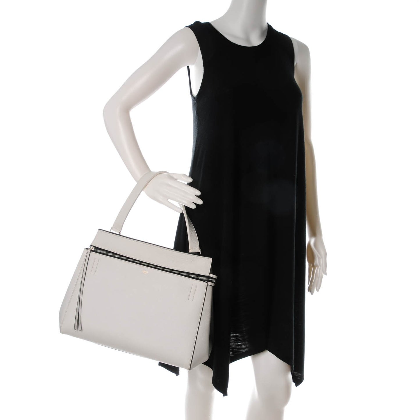 Grained Calfskin Medium Edge Shoulder Bag White