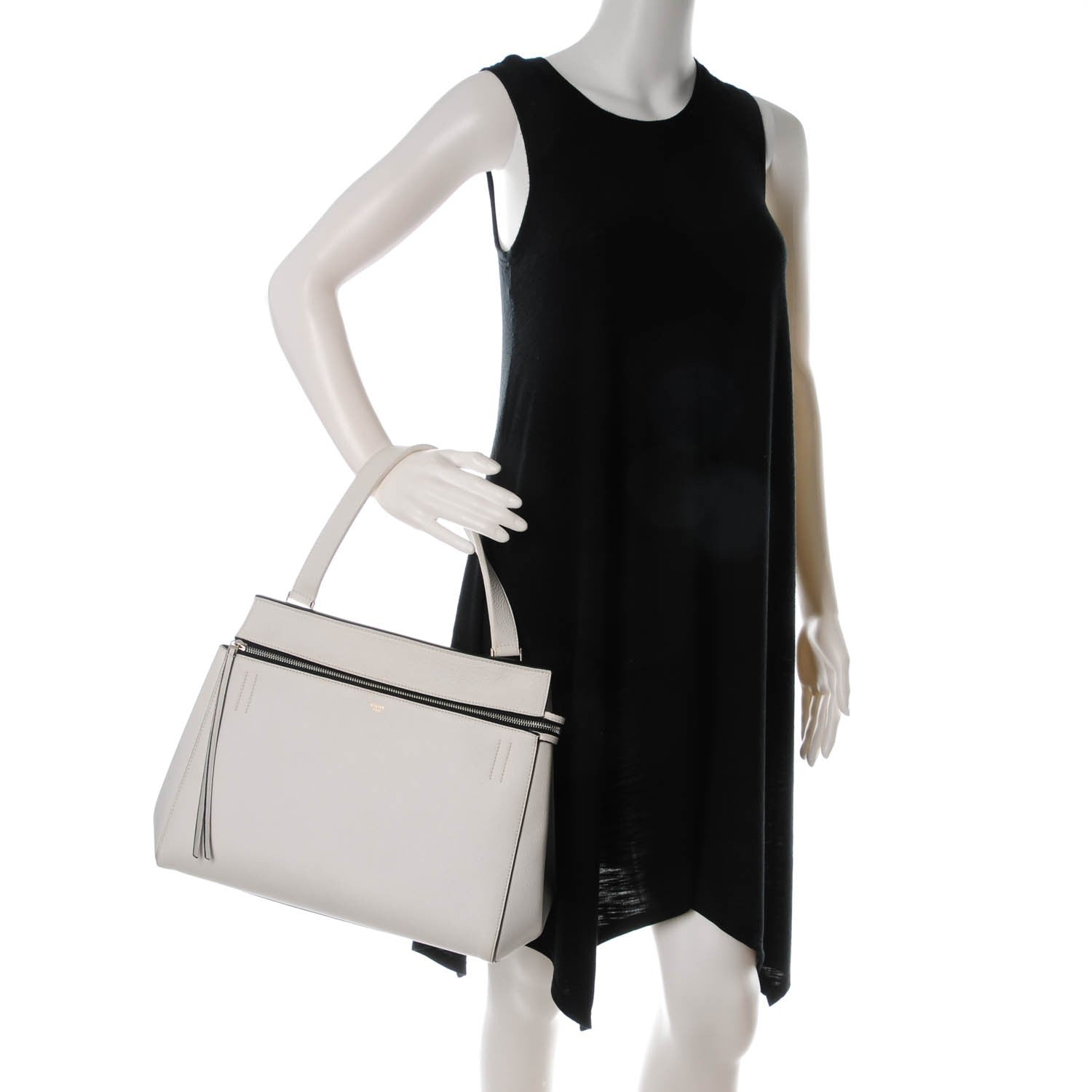 Celine Grained Calfskin Medium Edge Shoulder Bag White 2 of 10