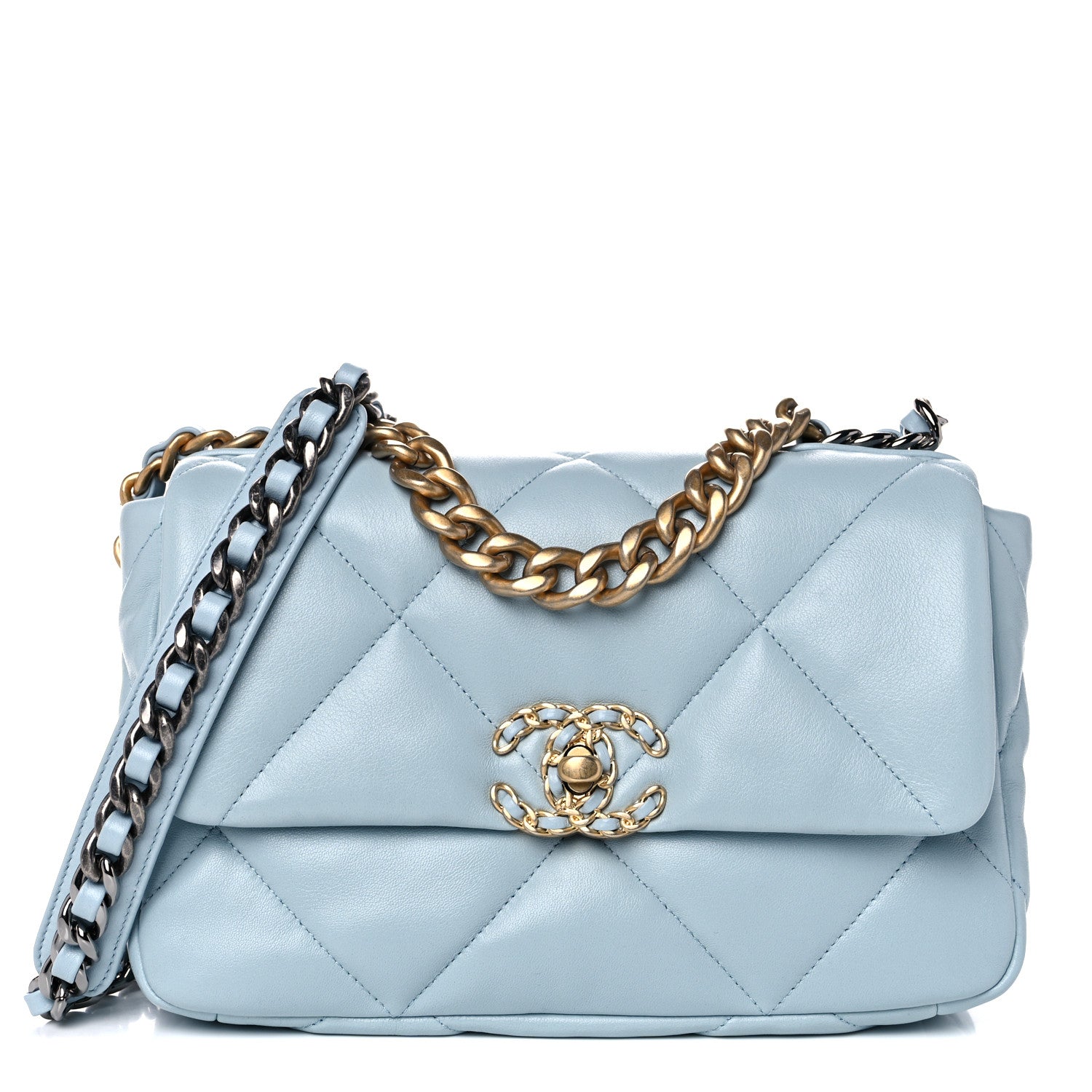 Chanel Lambskin Quilted Medium Chanel 19 Flap Light Blue 2 of 18