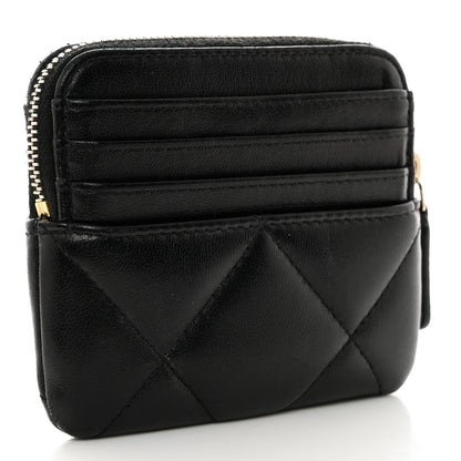 Chanel Lambskin Quilted Chanel 19 Zip Card Holder Wallet Black 2 of 7