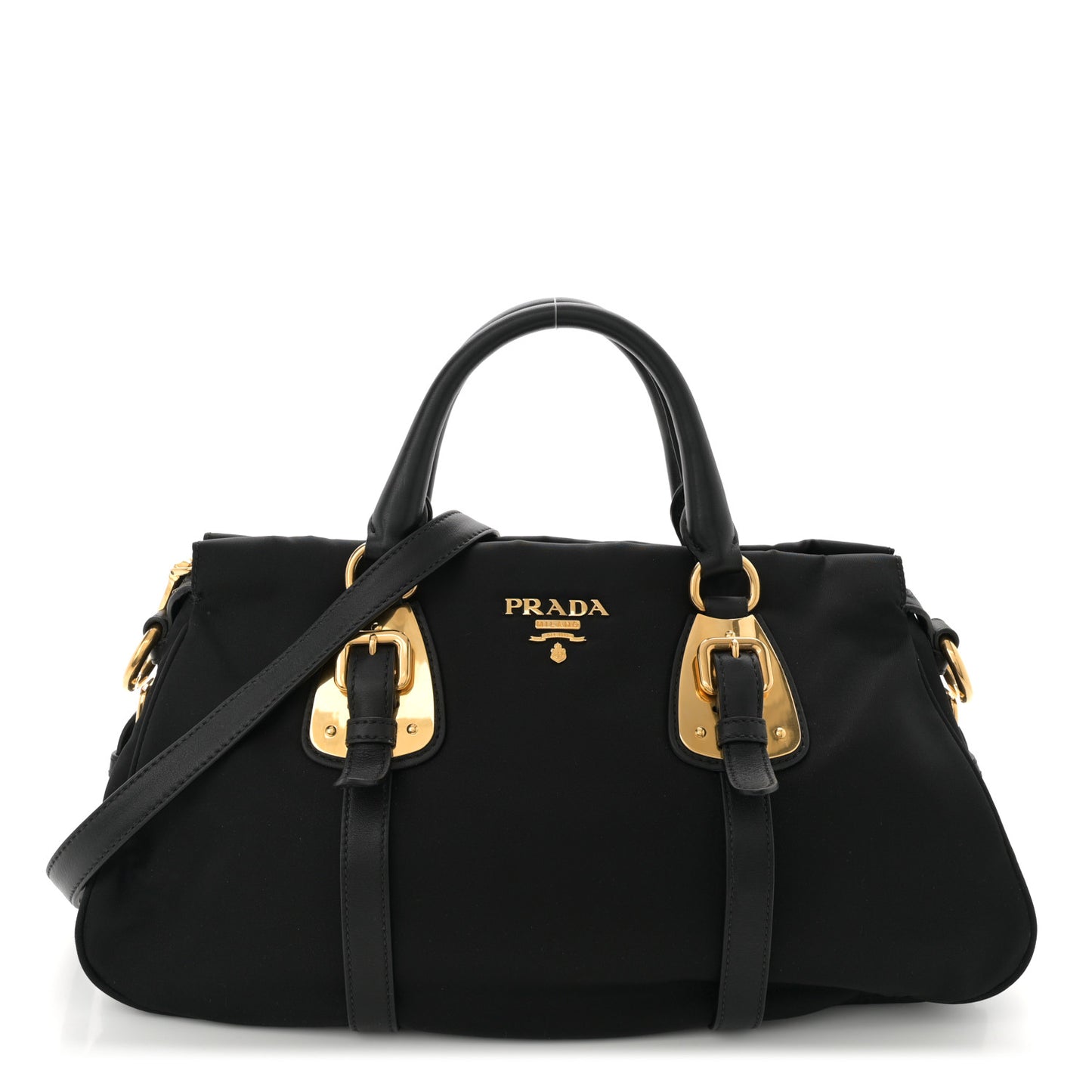 Tessuto Nylon Soft Calfskin Shopping Satchel Black