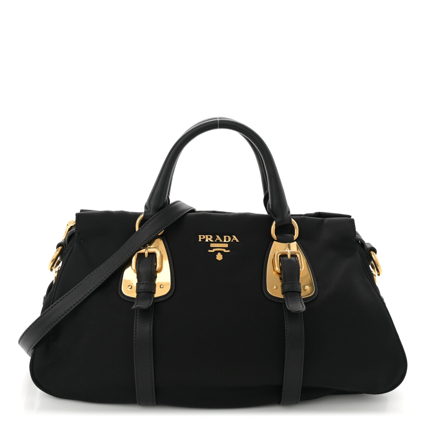 Prada Tessuto Nylon Soft Calfskin Shopping Satchel Black 1 of 10
