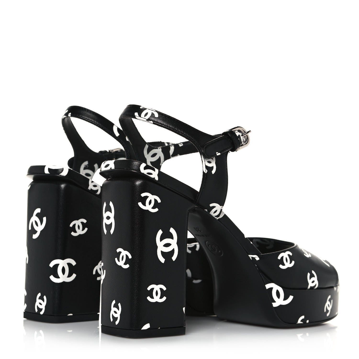 Chanel Printed Lambskin CC Platform Sandals 38 Black White 4 of 8