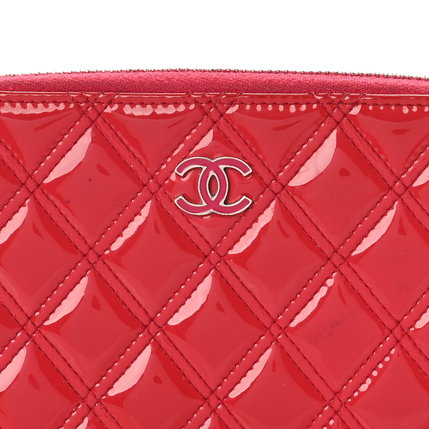 Chanel Patent Quilted Double Stitched Zip Around Wallet Pink 8 of 15