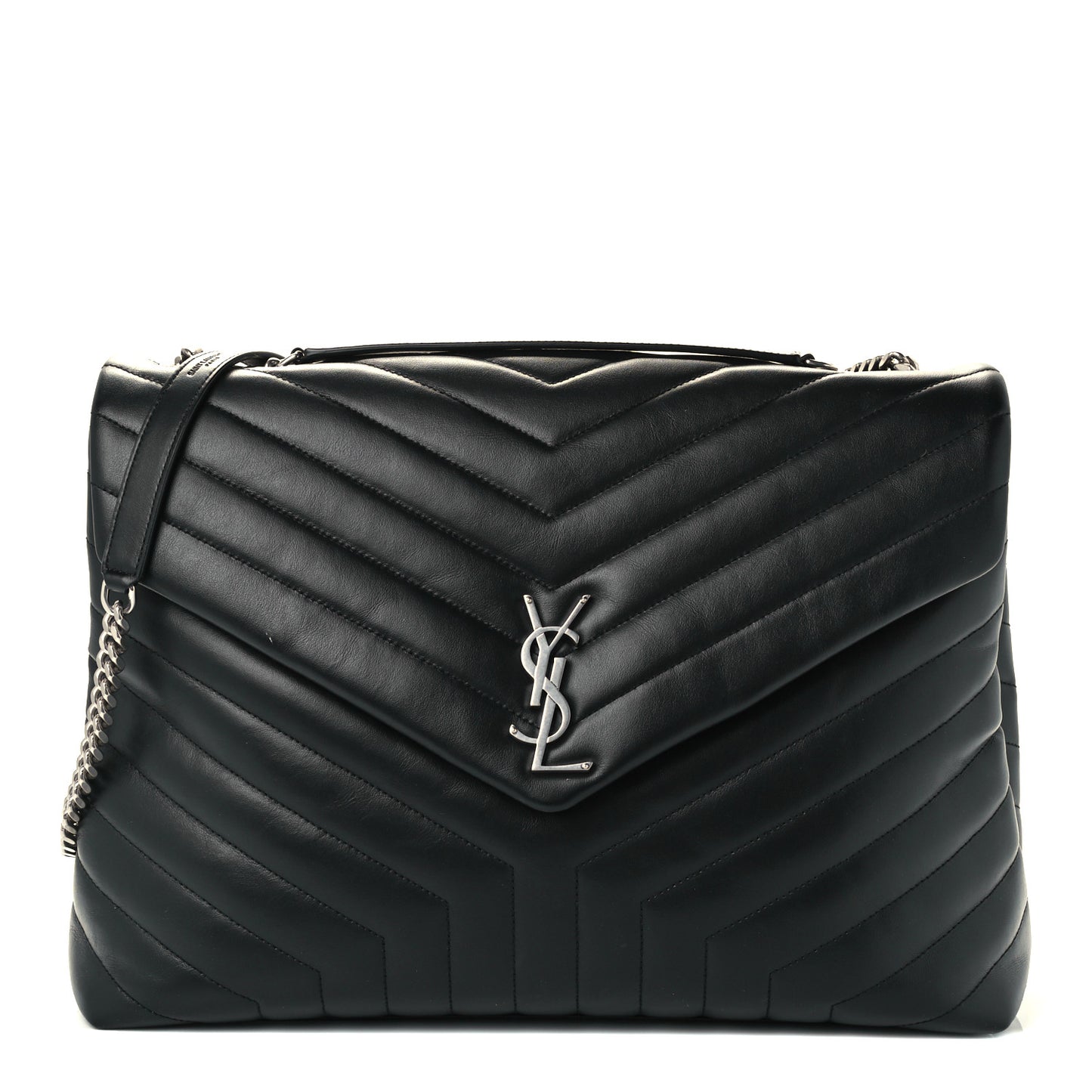 Calfskin Y Quilted Monogram Large Loulou Chain Satchel Black