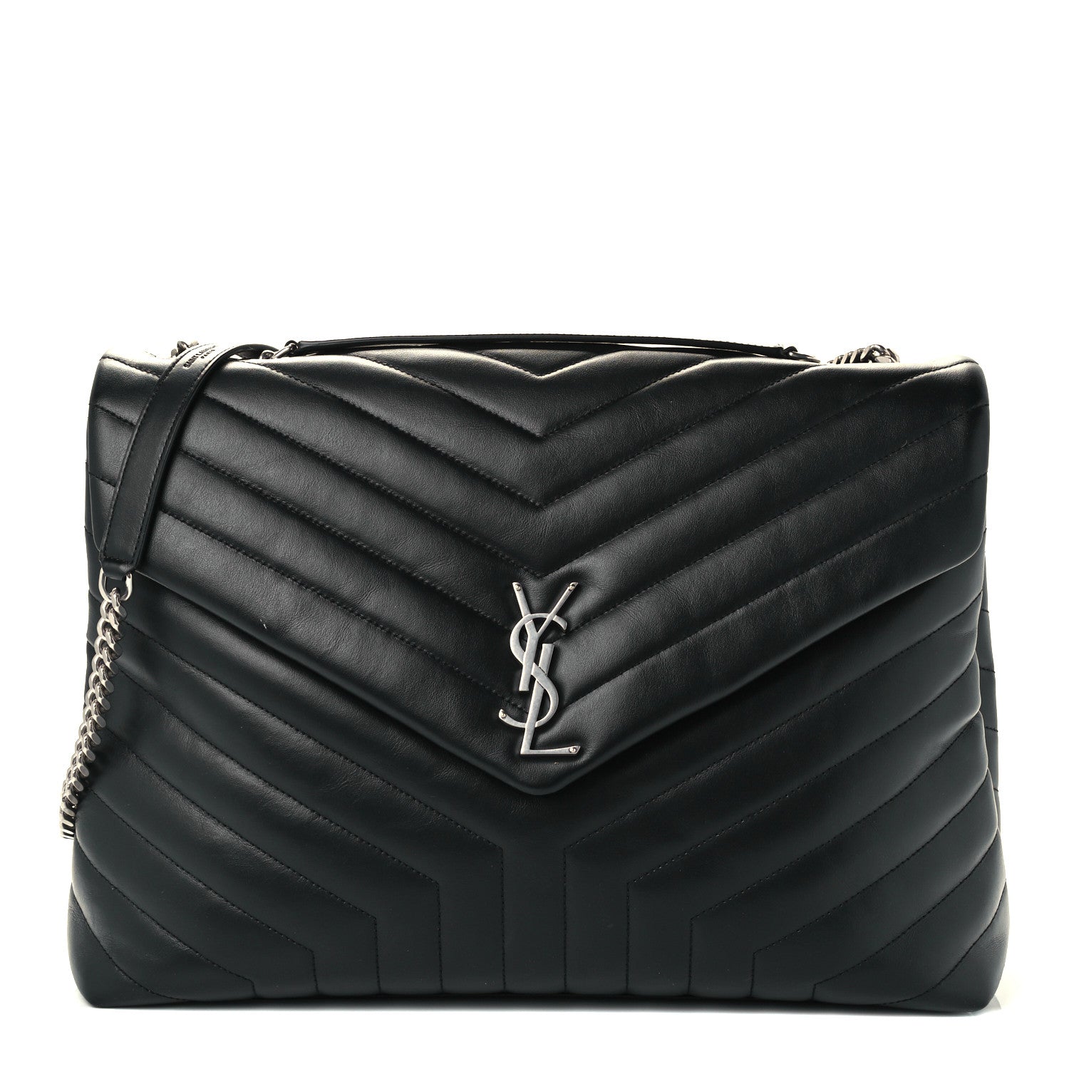 Saint Laurent Calfskin Y Quilted Monogram Large Loulou Chain Satchel Black 1 of 11