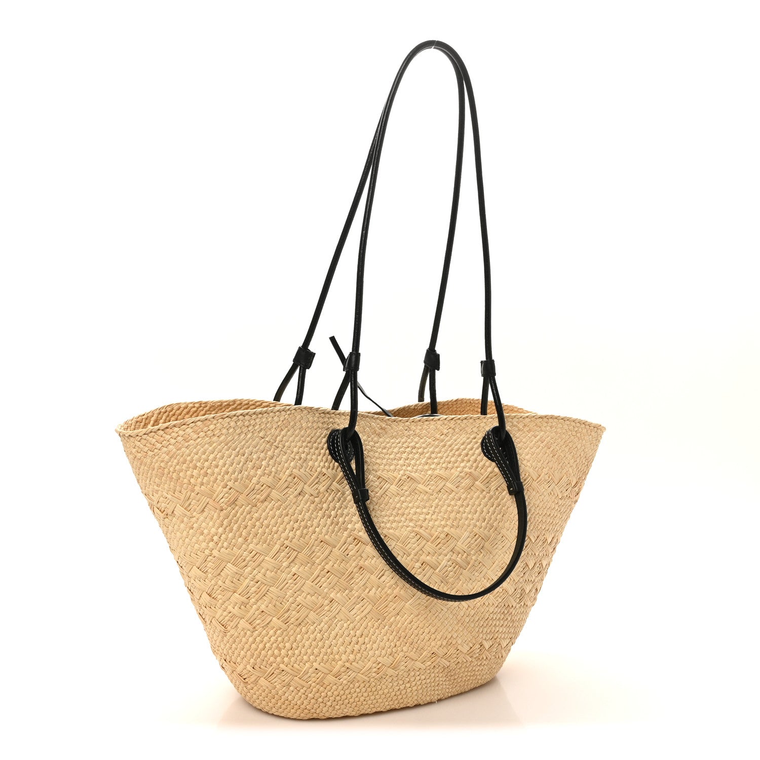 Loewe Calfskin Raffia Paulas Ibiza Medium Anagram Basket Tote Bag Natural Black 3 of 9