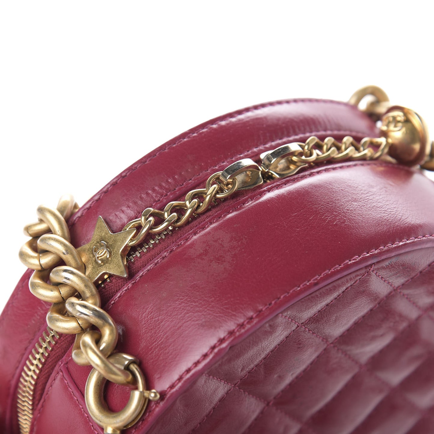 Glazed Calfskin Round As Earth Evening Bag Rouge