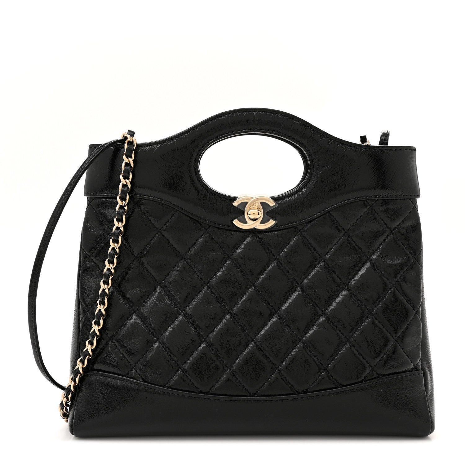 Chanel Shiny Crumpled Calfskin Quilted Mini 31 Shopping Bag Black 1 of 10