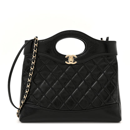 Chanel Shiny Crumpled Calfskin Quilted Mini 31 Shopping Bag Black 1 of 10