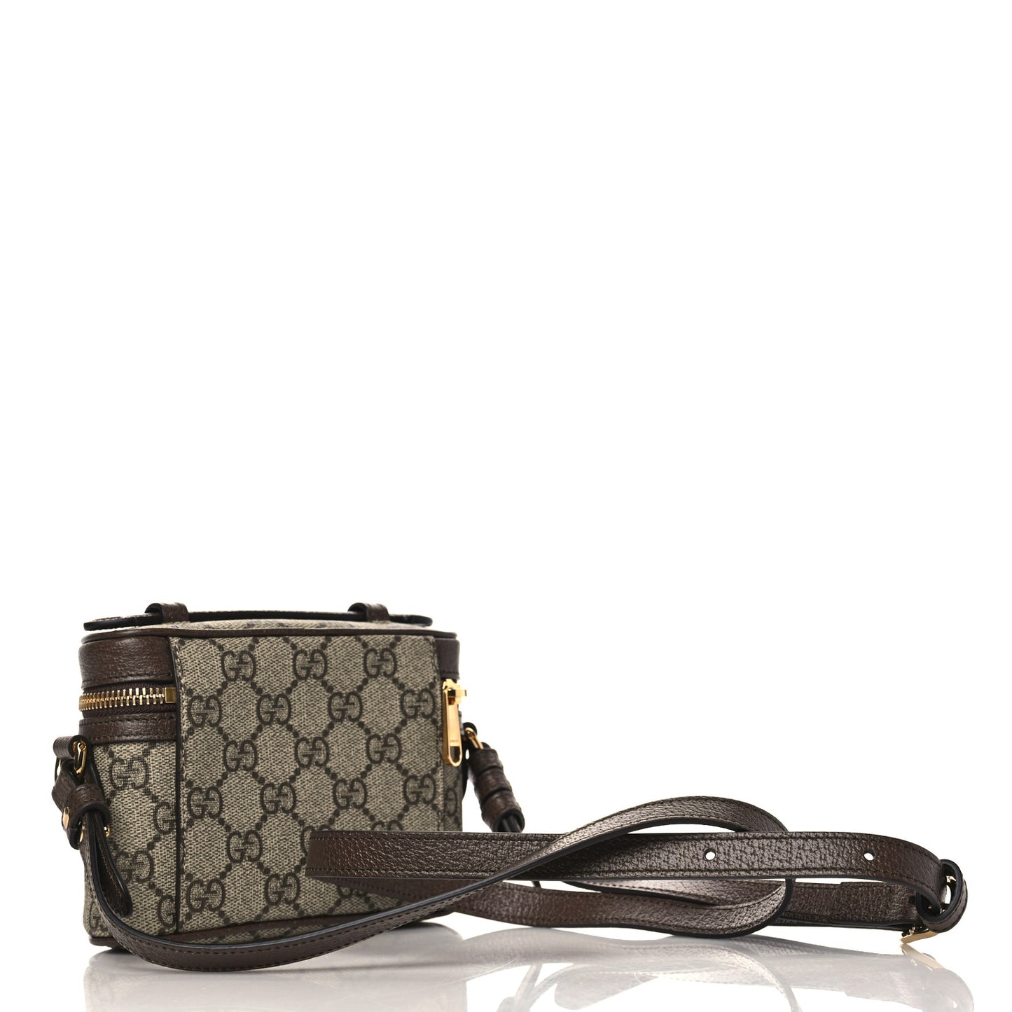 GG Supreme Monogram Textured Calfskin Web Mini Ophidia Top Handle Bag Beige Ebony New Acero