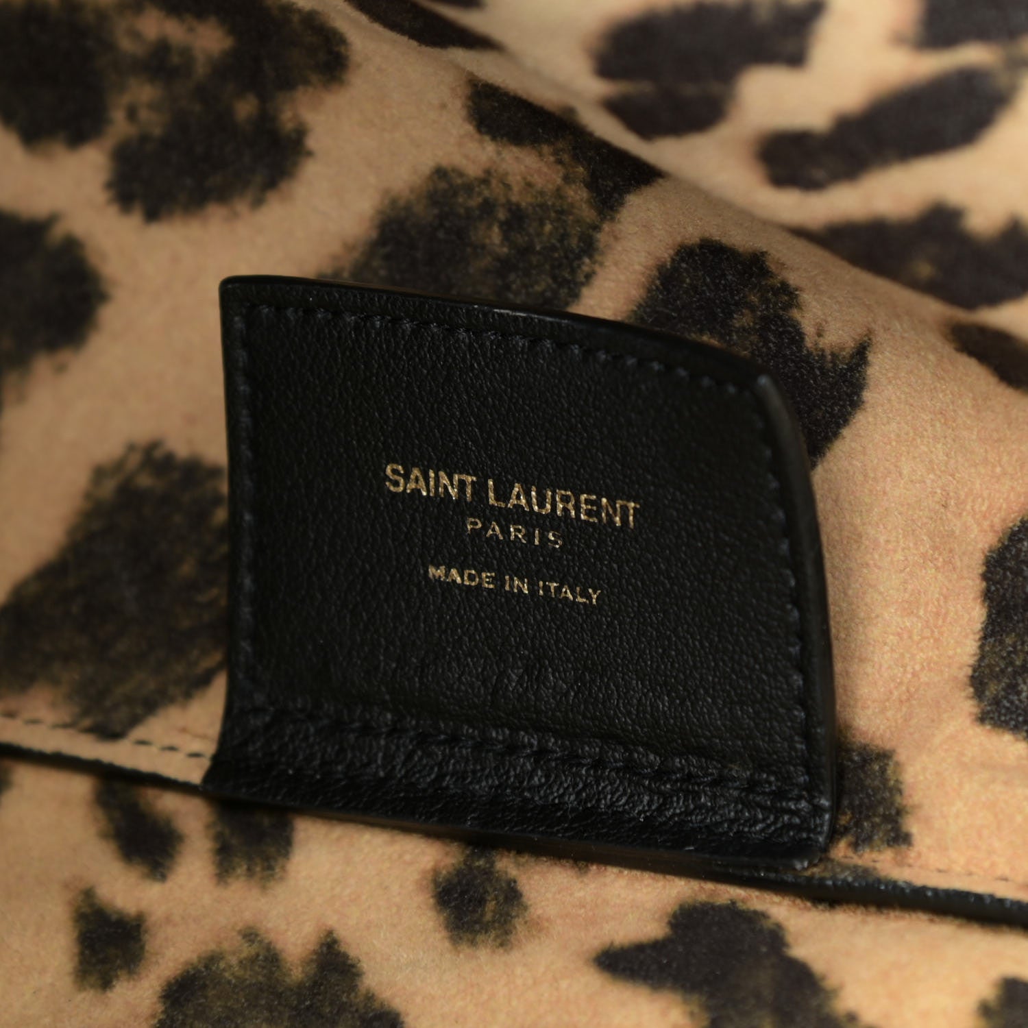 Saint Laurent Calfskin Large Leopard Print Shopping Tote Black 8 of 15