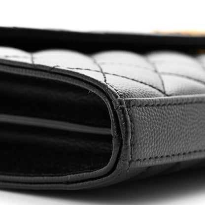 Saint Laurent Grain De Poudre Mixed Matelasse Triquilt Monogram Chain Wallet Black 9 of 11