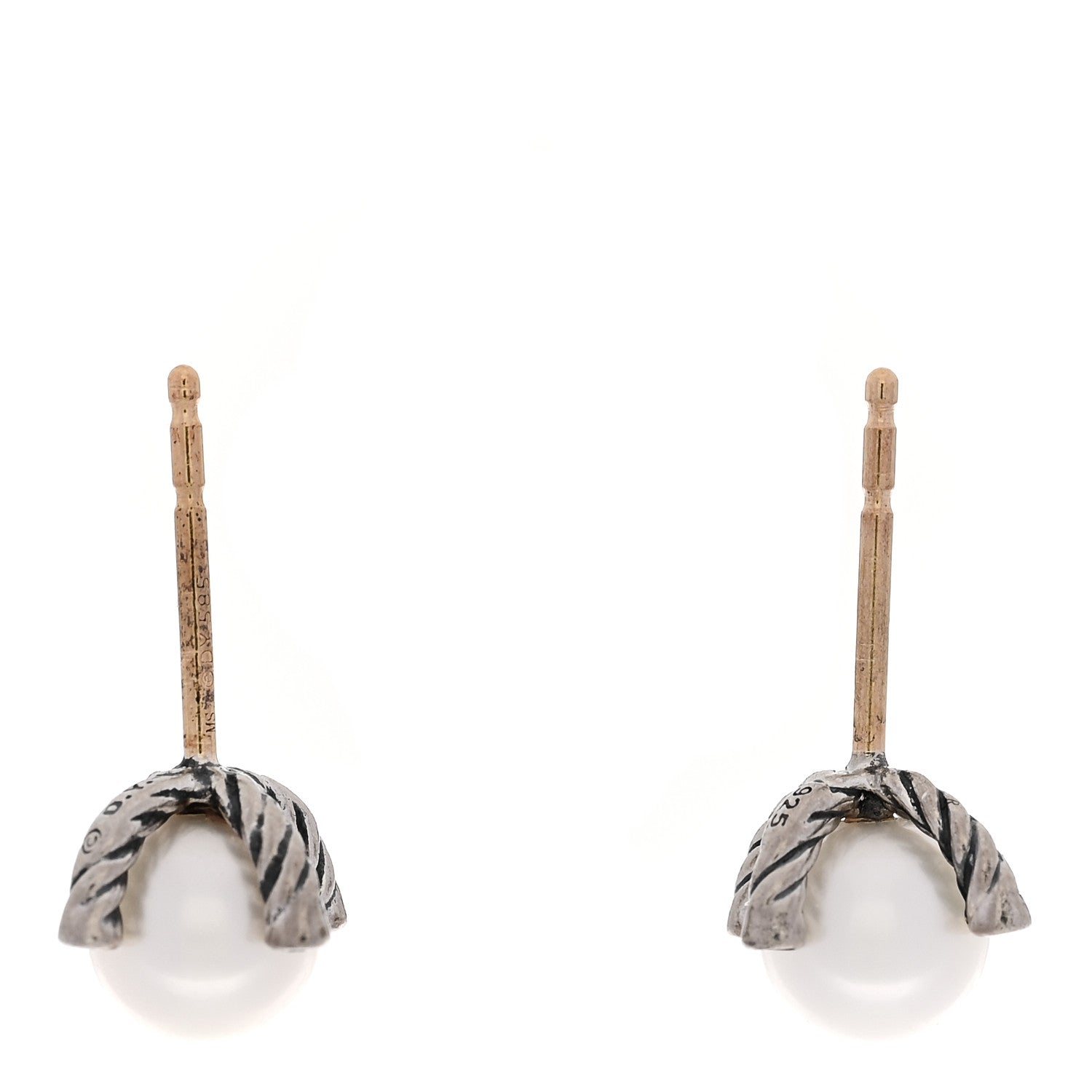 David Yurman Sterling Silver Diamond Cultured Pearl 6-6.5mm Cable Stud Earrings 3 of 5