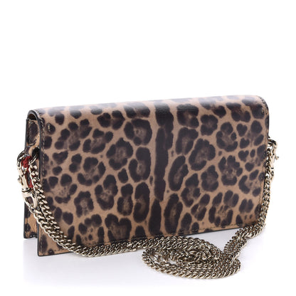 Valentino Garavani Calfskin Leopard Print City Safari Wallet On Chain Brown 3 of 9