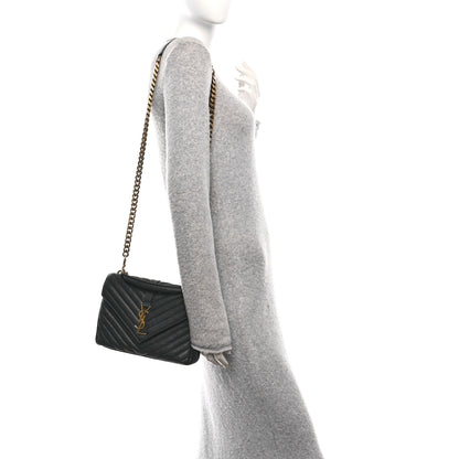 Saint Laurent Sheepskin Matelasse Chevron Monogram Medium College Bag Black 2 of 10