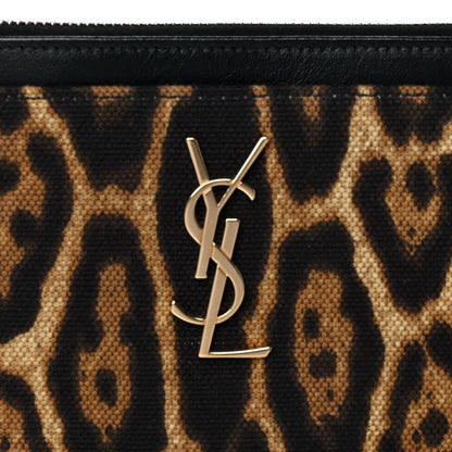 Saint Laurent Canvas Calfskin Leopard Monogram Bill Pouch Natural 8 of 9