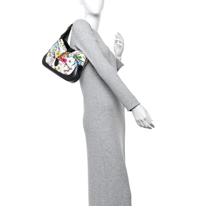 Gucci X BALENCIAGA Canvas Boarded Pluton Calfskin Flora Logo Print Small Jackie 1961 Hobo White Multicolor Black 2 of 10