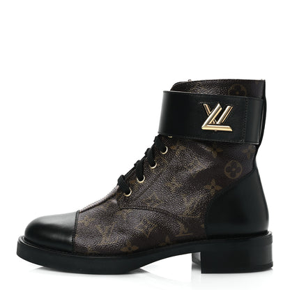 Louis Vuitton Calfskin Monogram Wonderland Flat Ranger Boots 39 Black 1 of 8