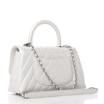 Chanel Iridescent Caviar Chevron Quilted Mini Coco Handle Flap White 3 of 10